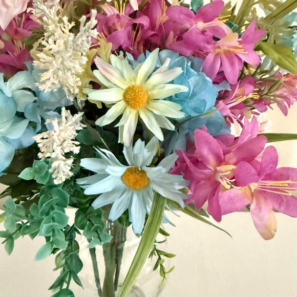 Large Silk Flower Arrangement from Upcycled Mixed Florals Hand Painted Details - Picture 15 of 17